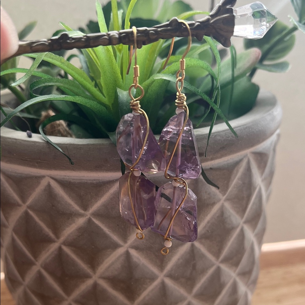 Ametrine Amethyst and Citrine Gold Wrapped Earrings